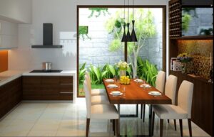 phòng ăn hiện đại kết hợp cây xanh